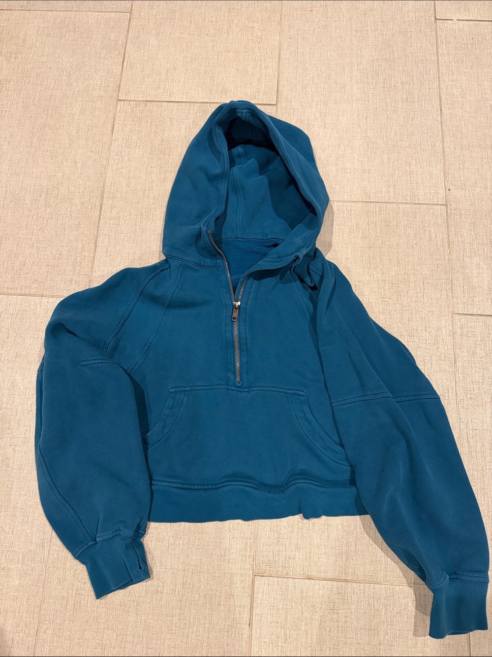 Lululemon Cropped Teal Half-Zip Hooded Women's Sweater
